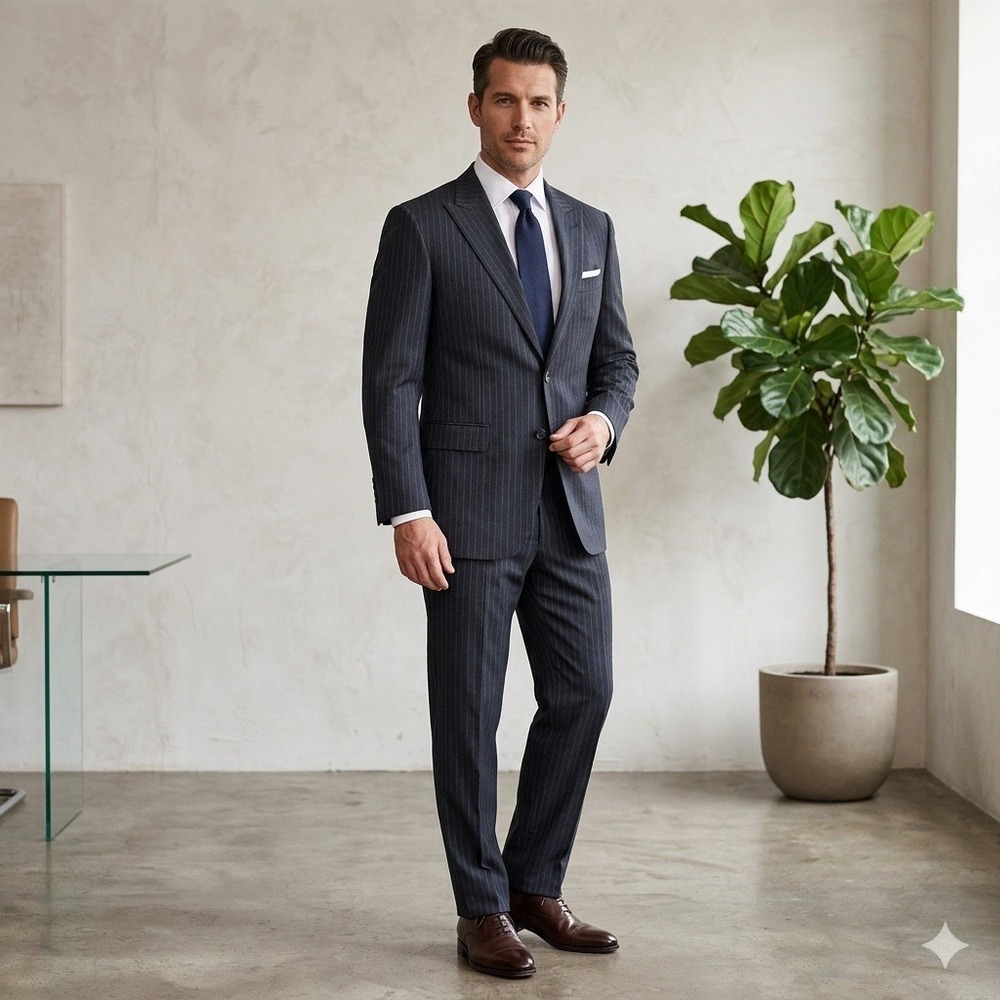 Joseph Abboud Nordstrom Suit Mens 44R W38 Wool Cashmere Pinstripe Navy 2PC USA